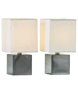Unbranded Pair of Satin Silver Finish Cube Touch Table Lamps