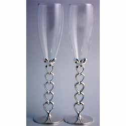 Unbranded Pair of Silver Heart Stem Champagne Glasses