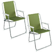 Unbranded Pair of spring tension chairs, Olive