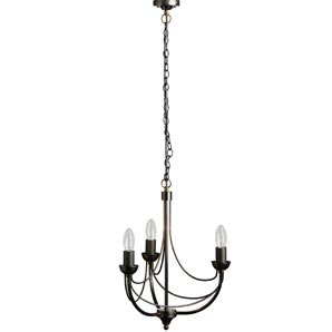 A three arm chandelier in raw steel with smooth cu