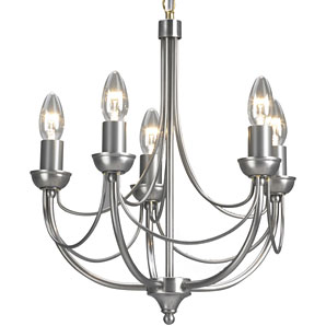 Five arm raw steel chandelier with simple curved detailing