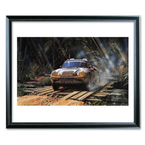 The Paris Dakar Rally is the toughest of all and this painting shows Metge racing the Porsche 959 in