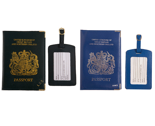 Unbranded Passport Cover/Tags 1 1 FREE Pers - Navy and Green