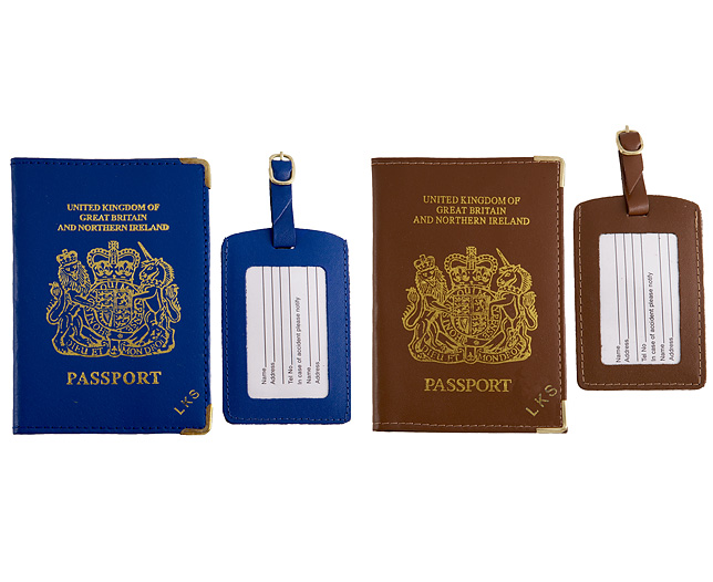 Unbranded Passport Cover/Tags 1 1 FREE Pers - Tan and Blue