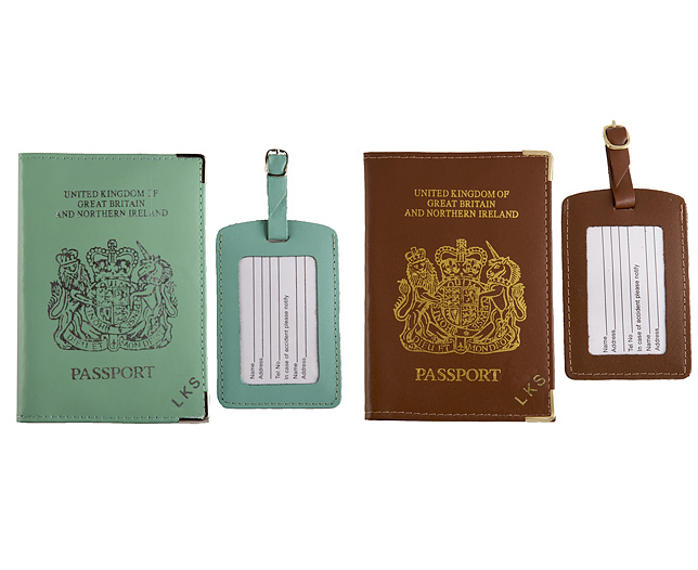 Unbranded Passport Cover/Tags 1 1 FREE Pers - Tan and Mint
