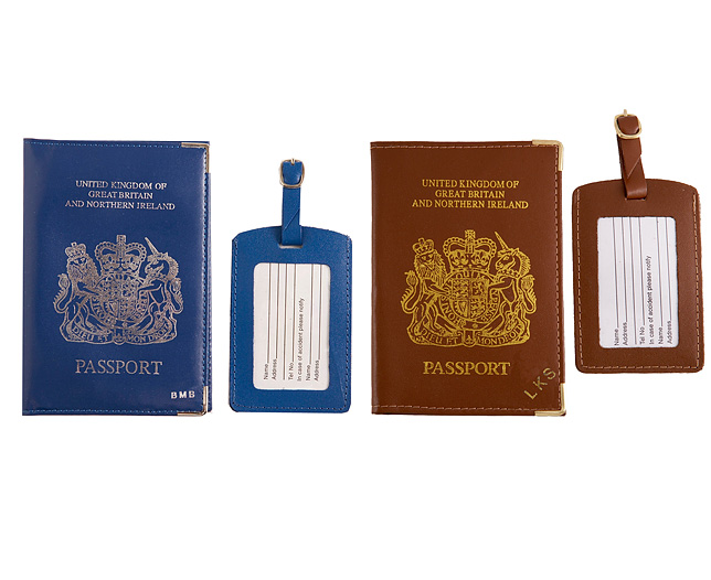 Unbranded Passport Cover/Tags 1 1 FREE Pers - Tan and Navy