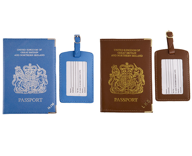 Unbranded Passport Cover/Tags 1 1 FREE Pers - Tan and P Blue