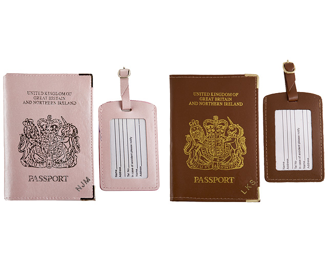 Unbranded Passport Cover/Tags 1 1 FREE Pers - Tan and P Pink
