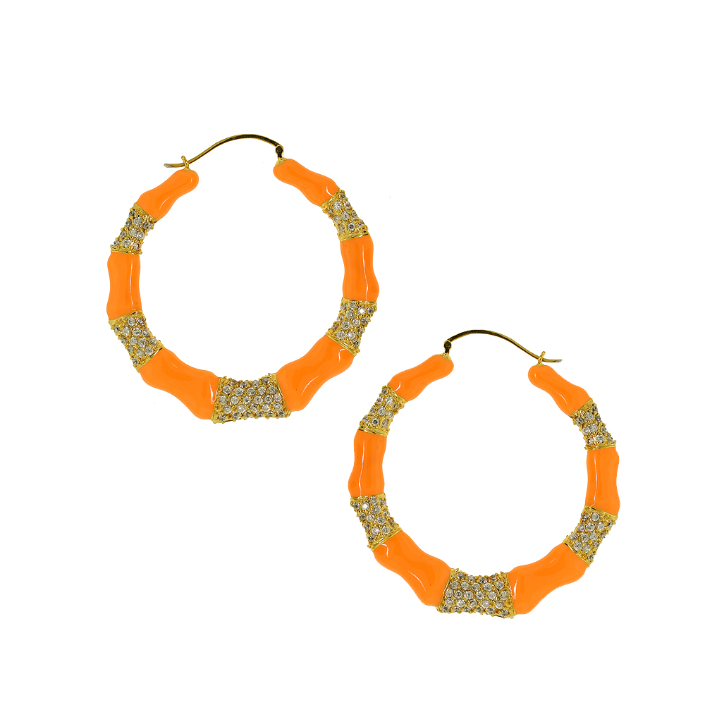 Unbranded Pave Bamboo Hoops - Orange