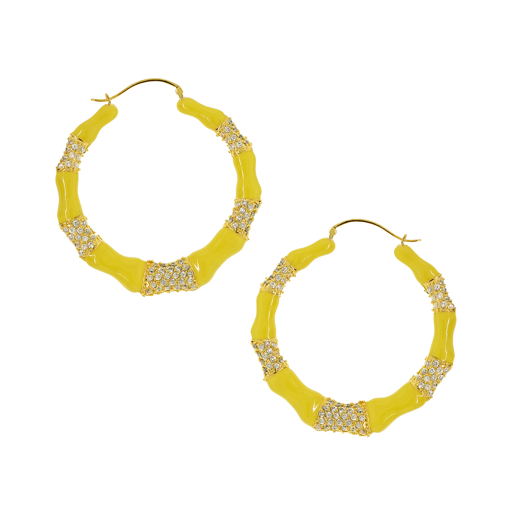 Unbranded Pave Bamboo Hoops - Yellow