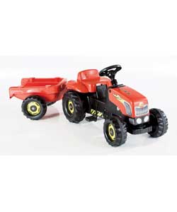 Chain driven pedal tractor with detachable trailer unit. Height to seat 35cm to steering wheel 45cm.
