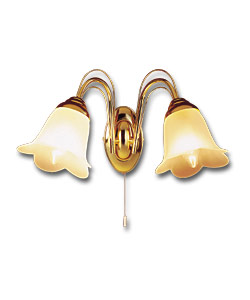 Brass effect decorative fitting with acid glass petal shaped shades.Pull-cord switch operation