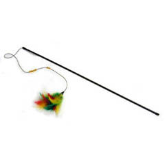 The brightly coloured feathers are attached to a 28" elastic line which will ensure your cat is ente