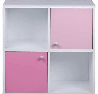 This cute Phoenix 2 Half Door Cube contains four storage cubes - two with doors and two left open. perfect for displaying ornaments or easy access to your most frequently needed items. The white casing is complemented by two tones of pink on the door