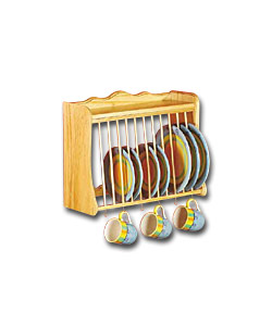 Pine Finish Kitchen Plate Rack - up to 12 plates and 6 cups