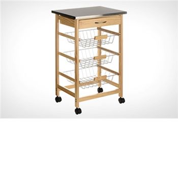 Unbranded Pinewood Kitchen Trolley in Stainless Steel -
