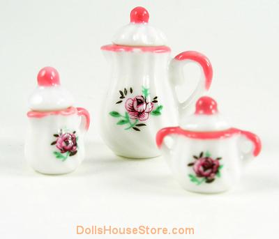 Pink & White Floral Coffee Set