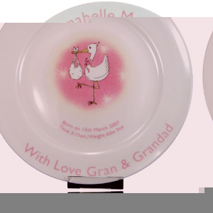 Unbranded Pink Stork 8 Inch Personalised Plate