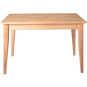 No-frills attractive dining table with natural beech frame and solid beech butcher block top, with