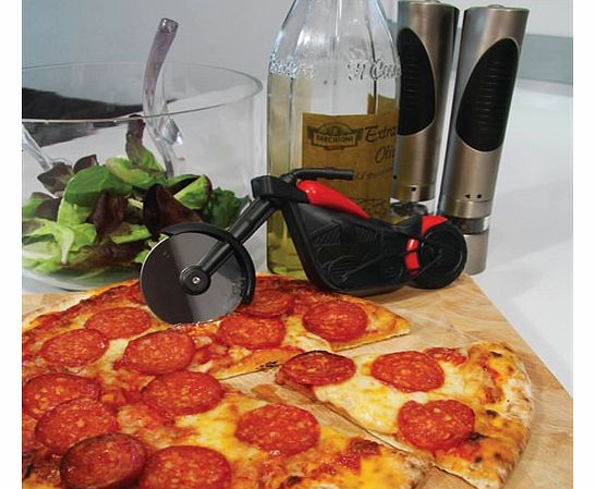 Motorbike Pizza Cutter Divide up that hot and tasty pizza in the most high-speed, dare devil way possible! A perfect little treat for the easy rider in your life especially one whos handy around the kitchen. With a stainless-steel blade and ergonomic