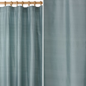 Plain Silk Pencil Pleat Curtains- Aqua- W168 x Drop 136cm