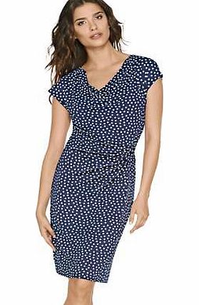 Short sleeve polka dot jersey dress with waterfall neckline and side gathering with ties that loosely conceals the stomach. Perfect for casual wear.Dress Features: Fitted Washable 94% Viscose, 6% Elastane Petite length approx. 76 cm (30 ins) (Size 16