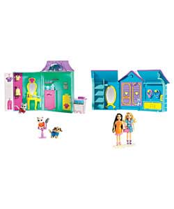 Polly, Chrissy and their pet pals have 2 cool boutiques to hang out in! Includes 2 pets and 2 dolls.