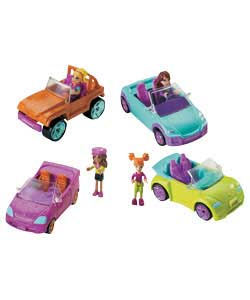Put Polly Pocket and pals in the drivers seat of the most stylin; cars!Includes four dolls and four 