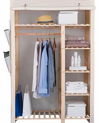 Unbranded Polycotton and Pine Double Wardrobe - Cream