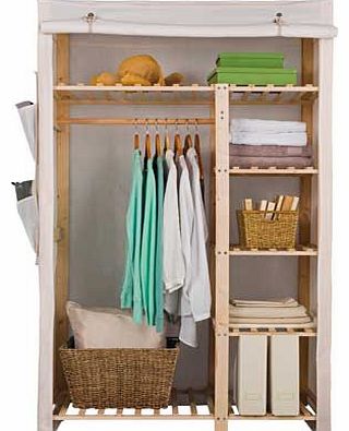 This Polycotton and Wood Double Wardrobe is a great affordable storage solution. This wardrobe has one side for hanging clothes. and the other side has 4 shelves for storage. There is also a top shelf that is the full width of the wardrobe and 8 pock