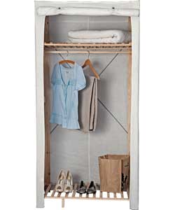 Unbranded Polycotton and Wood Single Wardrobe - Cream