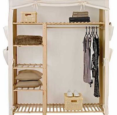 This Polycotton and Wood Triple Wardrobe is a great affordable storage solution. This wardrobe has one side for hanging clothes. and the other side has 4 shelves for extra storage. There is an additional top shelf that is the width of the wardrobe. a