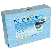 The pool starter set is suitable for all pool sizes. This chlorine free product effectively reduces 