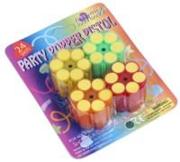 These are the refill cartridges for the reusable party popper pistol Add a few of these to the