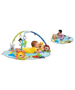 A deluxe gym! Three arches makes it easier for mum to access baby and position baby on the large cir