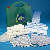 Health &amp; Safety Regulations compliant first aid kit for up to 50 people. Comes in a durable green box with carrying handle.