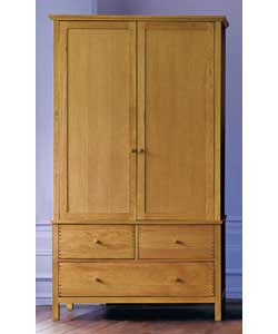Size (H)197.5, (W)113, (D)65cm.Traditional 2 door 3 drawer wardrobe including top plinth and dovetai