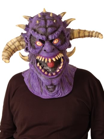This purple devil mask is made of rubbery moulded material, there is mesh over the eye sockets, so y