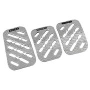 This stylish Race X cross slot silver sports metal pedal pads are non-slip with a sporty silver desi