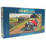 Racing the Train 500 piece puzzle. Made from top quality 2mm thick cardboard. Completed puzzle measu