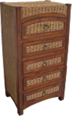 RATTAN 5 DRAWER CHEST