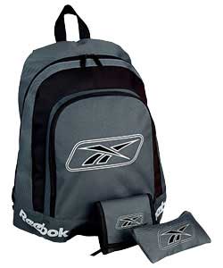 Backpack/pencil case/wallet.Colour black and platinum.Capacity 20 litres.Two adjustable straps on