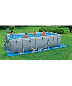 Includes 240 volt filter unit, ladder, ground cloth, pool cover, deluxe maintenance kit, volley ball