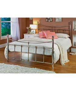 Regency style bedstead with brushed nickel coloured frame.Supplied with metal slats.Includes luxury