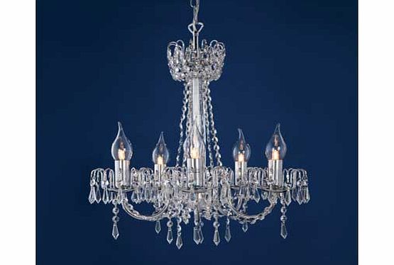 The Reims Chandelier is beautifully draped in sparkling crystals and beads making it a perfect grand statement. Bulb covers in flame shaped glass add an authentic touch. Hung in your living room or hallway this centrepiece will add glamour and style 