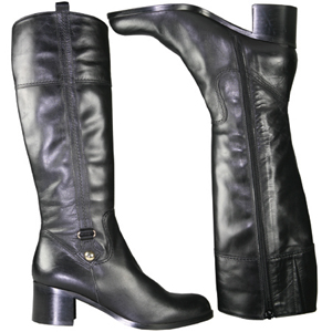 A smart knee high boot from Jones Bootmaker. Features sewn down strap to the outer edge with gold co