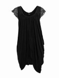 Religion Sequin Cap - Black jersey mini dress with a silk trimmed scoop neck, draped Tulip overlay a