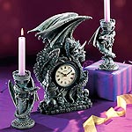 Resin Dragon Clock & Candlestick Set