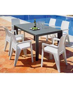Contemporary simplicity with style.6 stackable chairs (H)88, (L)61, (W)65cm.Rectangular table