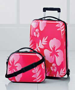 2 piece set includes small rollercase and tote. Colour pink. Material ABS. Hard. Moulded. Locks. Qui